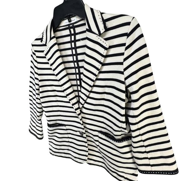 AVV Standard Michel Clan Blazer US S 38 Black Striped Knit Jacket Career Luxury - Picture 3 of 13
